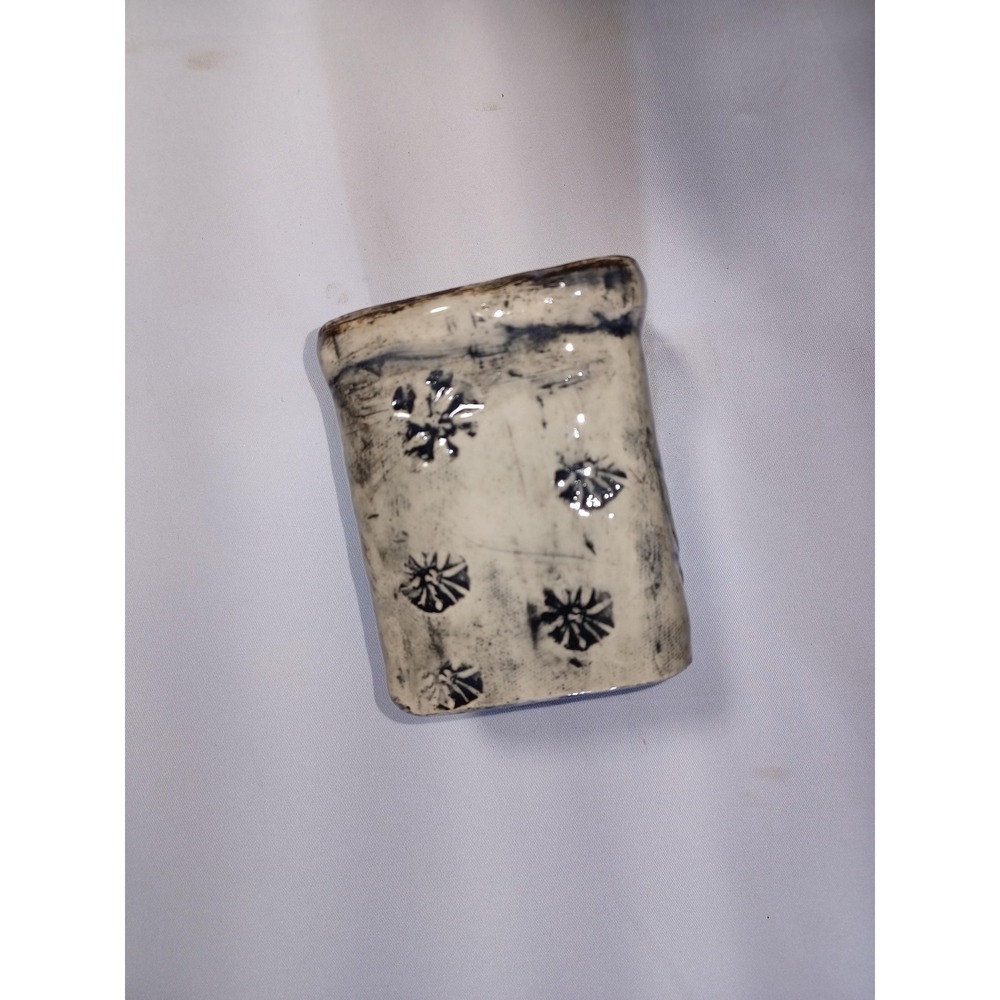 LKB Ceramic Horse Planter Square White Studio Art Pottery‎ Blue Interior Vase